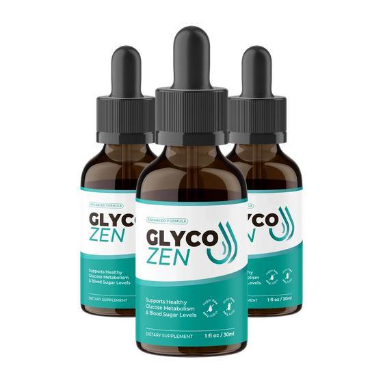 Three bottles of GlycoZen liquid dropper supplement